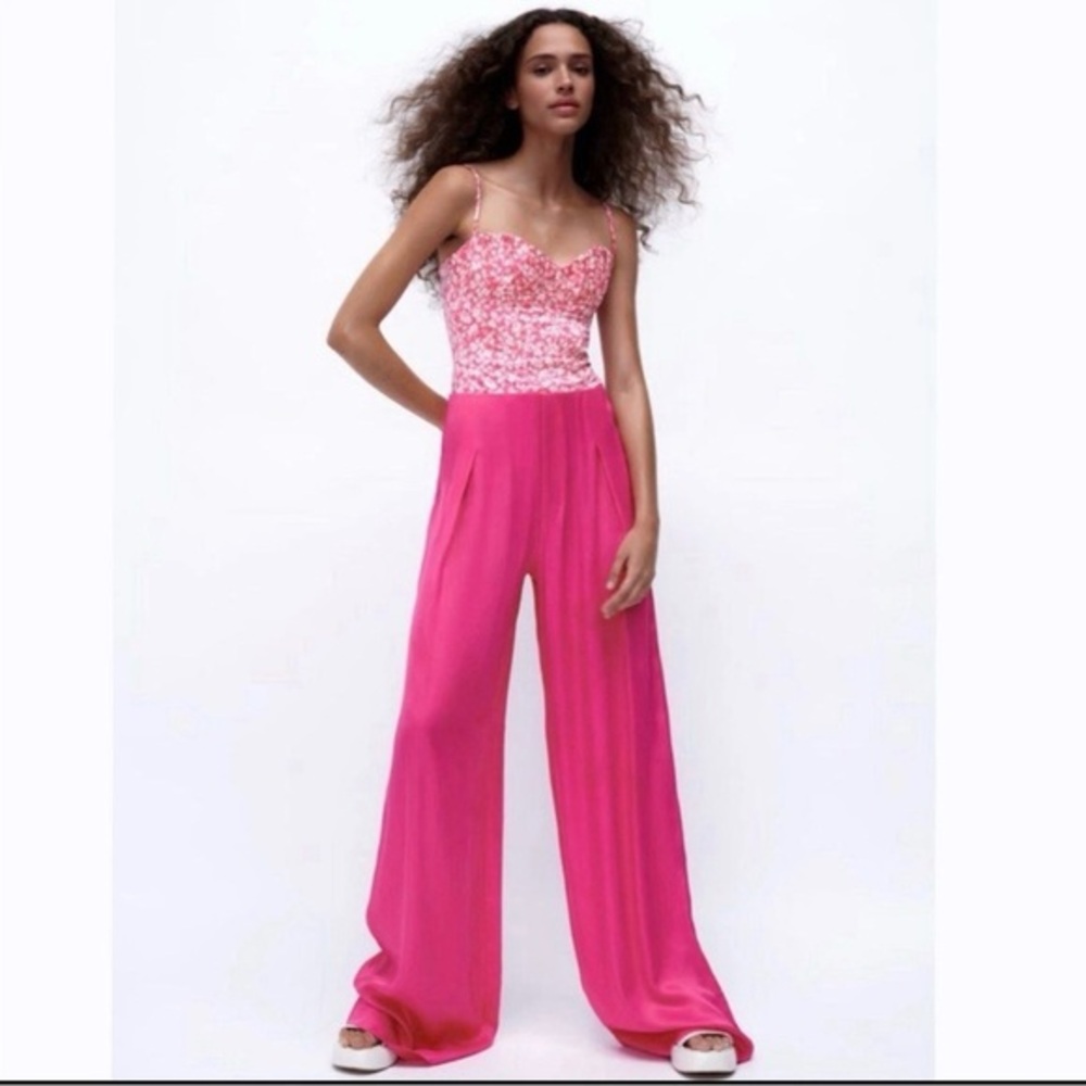 Zara Pink Floral Corset Bodysuit Barbiecore One Piece Blogger Favorite Size M